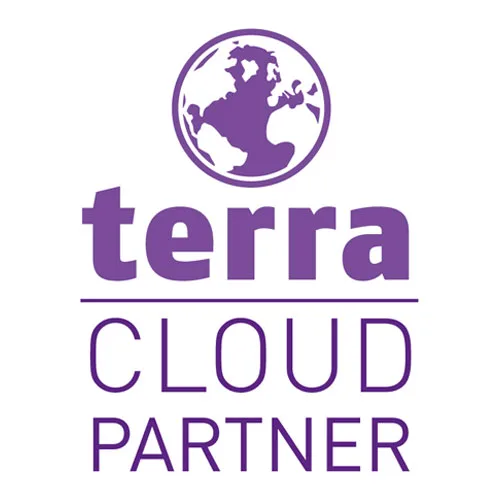 Abbildung: Logo der TERRA Cloud-Partnerschaft der Wortmann AG. Über dem lila Schriftzug ‚terra‘ ist ein Globus zu sehen. Darunter steht in großen Buchstaben ‚CLOUD PARTNER‘. Die 3B-IT GmbH aus Berlin ist zertifizierter TERRA Cloud Partner und bietet gemeinsam mit der Wortmann AG hochwertige, datenschutzkonforme Cloud-Lösungen aus einem deutschen Rechenzentrum an – zuverlässig, sicher und Made in Germany.