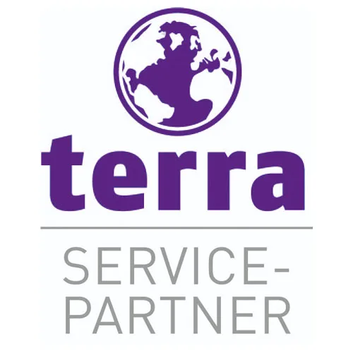 Abbildung: Logo von TERRA, der Eigenmarke der Wortmann AG. Über dem lila Schriftzug ‚terra‘ ist ein Globus abgebildet, darunter steht in grauer Schrift ‚Service-Partner‘. Die 3B-IT GmbH aus Berlin ist langjähriger Partner der Wortmann AG und zertifizierter TERRA Service-Partner. Das Unternehmen ist berechtigt, Garantieleistungen für TERRA Geräte wie PCs, Server und NAS-Systeme direkt beim Kunden zu erbringen – zuverlässig und nach Herstellervorgaben.
