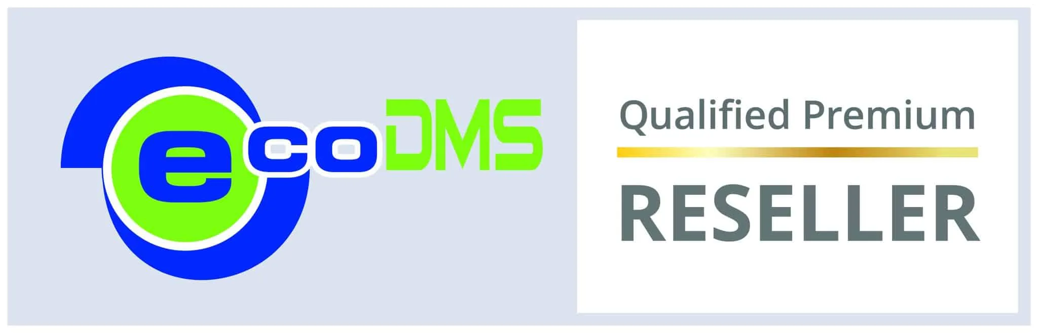 Abbildung: Das Logo von ecoDMS, bestehend aus einem grün-blauen Symbol mit dem Schriftzug ‚ecoDMS‘. Daneben der Hinweis ‚Qualified Premium Reseller‘ auf weißem Hintergrund mit goldener Linie. 3B‑IT aus Berlin ist seit 2025 offizieller Qualified Premium Reseller des Dokumentenmanagementsystems ecoDMS und bietet zertifizierte Lösungen und Beratung für Unternehmen in der Region Berlin-Brandenburg.